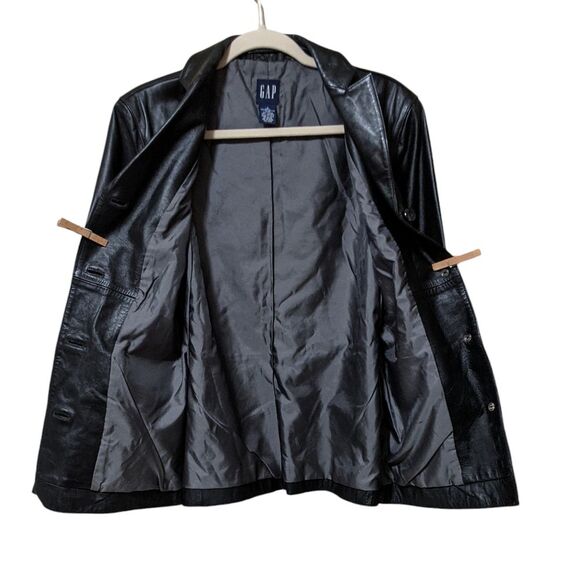 Gap black leather jacket Small button front flap pocket DIY Flying Monkeys Y2K - Picture 9 of 10